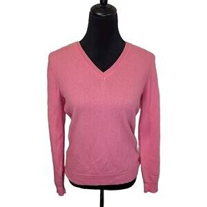 Tahari Barbiecore Mean Girls 100% Cashmere 2 Ply Pink V Neck Sweater Womens M